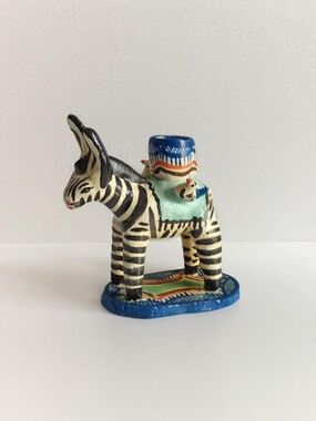 Vintage Hand-Painted Zebra Figurine Candlestick Made In Mexico